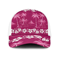 Pink Hawaii Palm Tree Hibiscus Mesh Trucker Cap Fantasy Summer Vibe