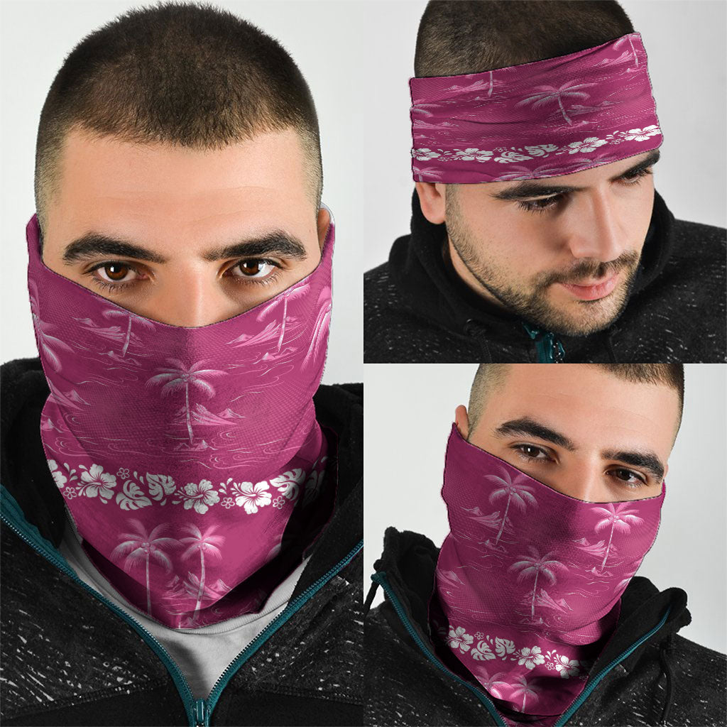 Pink Hawaii Palm Tree Hibiscus Neck Gaiter Fantasy Summer Vibe