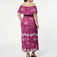 Pink Hawaii Palm Tree Hibiscus Off Shoulder Maxi Dress Fantasy Summer Vibe