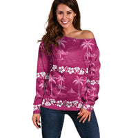 Pink Hawaii Palm Tree Hibiscus Off Shoulder Sweater Fantasy Summer Vibe