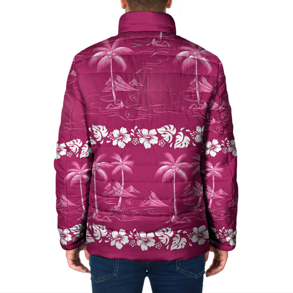 Pink Hawaii Palm Tree Hibiscus Padded Jacket Fantasy Summer Vibe