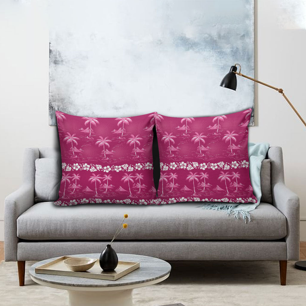Pink Hawaii Palm Tree Hibiscus Pillow Cover Fantasy Summer Vibe