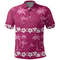 Pink Hawaii Palm Tree Hibiscus Polo Shirt Fantasy Summer Vibe