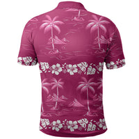 Pink Hawaii Palm Tree Hibiscus Polo Shirt Fantasy Summer Vibe