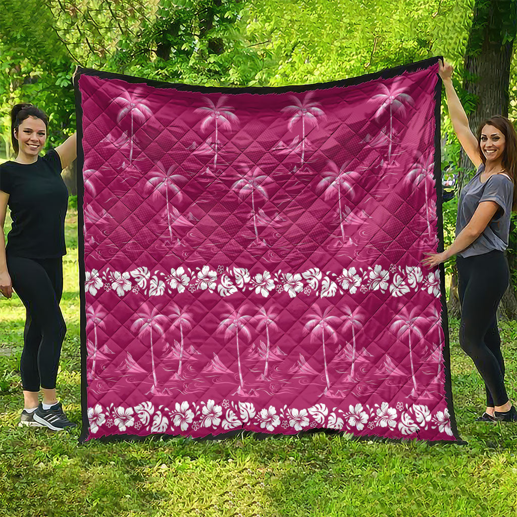 Pink Hawaii Palm Tree Hibiscus Quilt Fantasy Summer Vibe