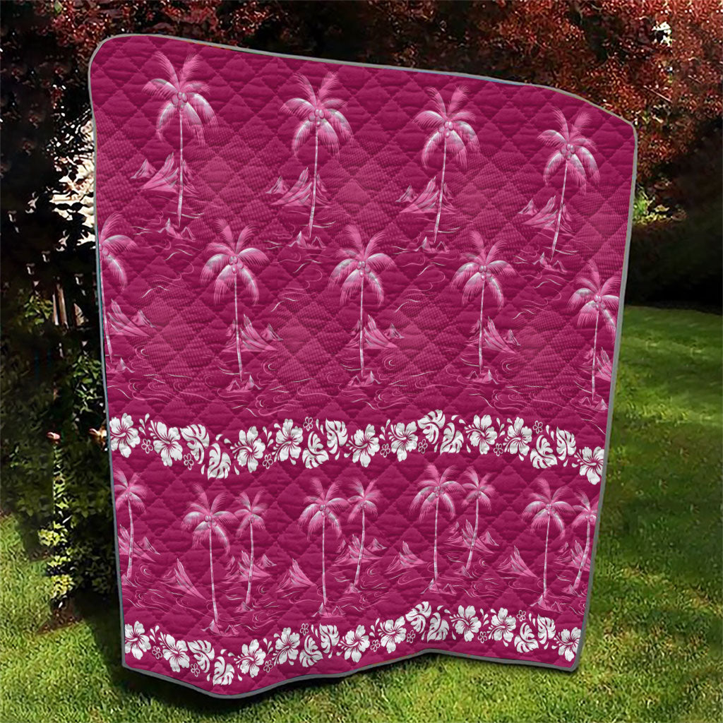 Pink Hawaii Palm Tree Hibiscus Quilt Fantasy Summer Vibe