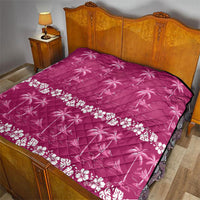 Pink Hawaii Palm Tree Hibiscus Quilt Fantasy Summer Vibe