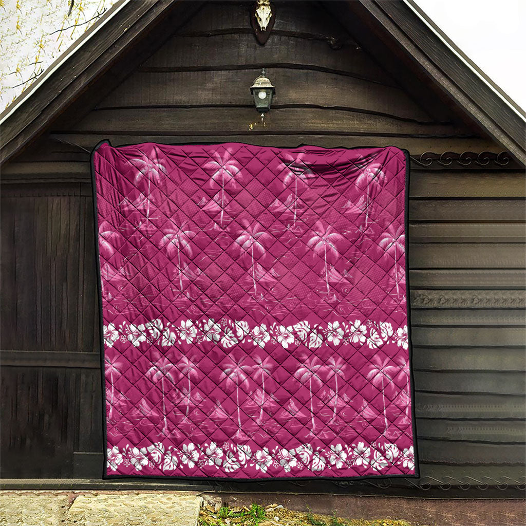 Pink Hawaii Palm Tree Hibiscus Quilt Fantasy Summer Vibe