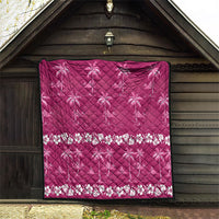 Pink Hawaii Palm Tree Hibiscus Quilt Fantasy Summer Vibe