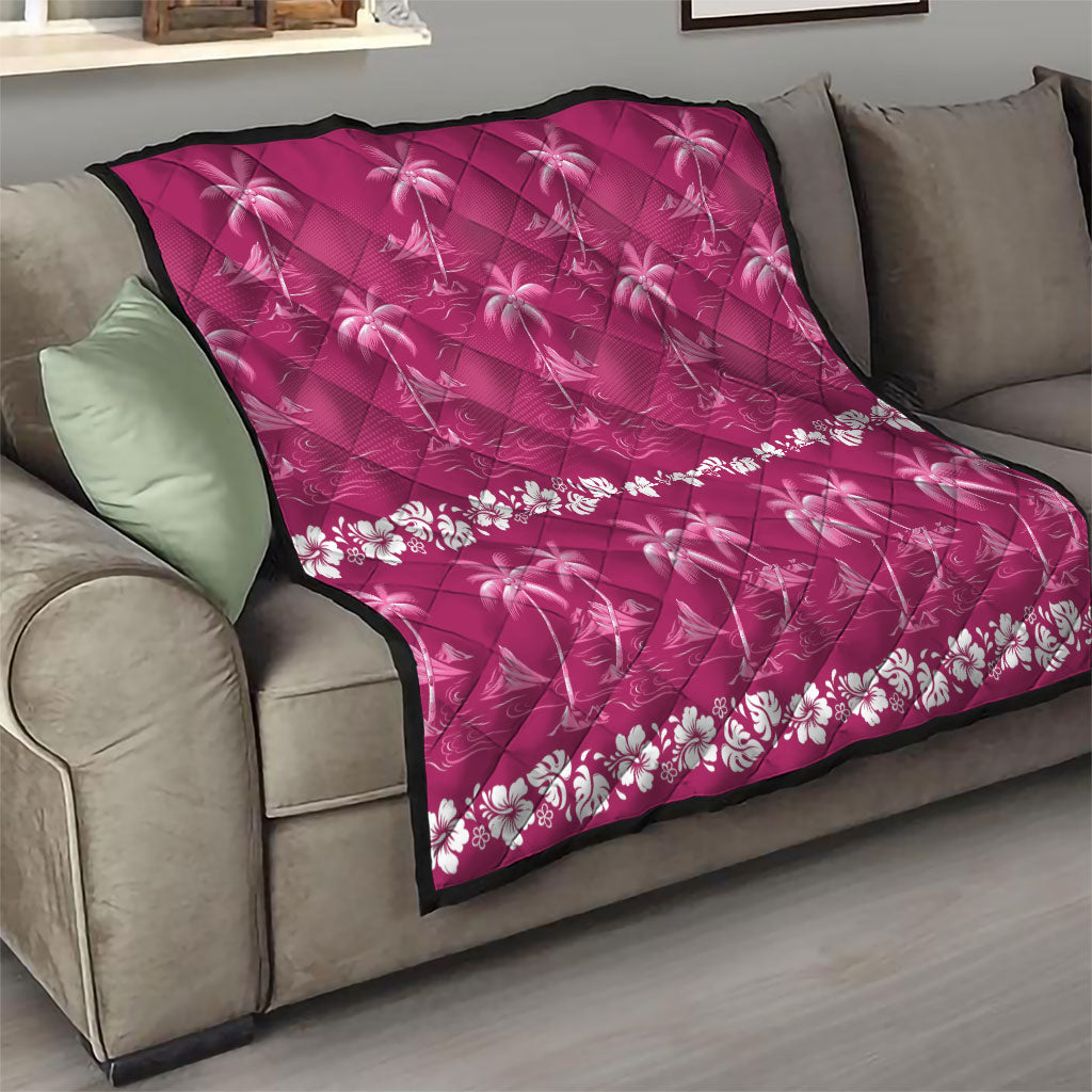Pink Hawaii Palm Tree Hibiscus Quilt Fantasy Summer Vibe