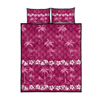 Pink Hawaii Palm Tree Hibiscus Quilt Bed Set Fantasy Summer Vibe