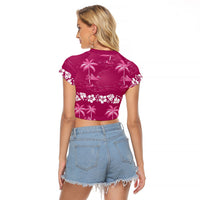 Pink Hawaii Palm Tree Hibiscus Raglan Cropped T Shirt Fantasy Summer Vibe