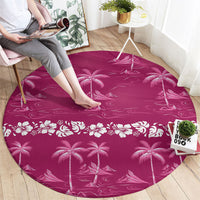 Pink Hawaii Palm Tree Hibiscus Round Carpet Fantasy Summer Vibe