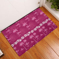 Pink Hawaii Palm Tree Hibiscus Rubber Doormat Fantasy Summer Vibe