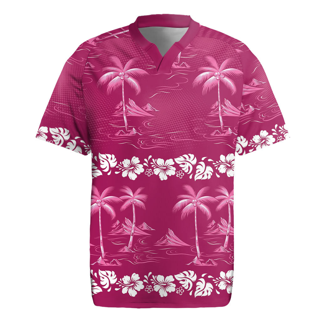 Pink Hawaii Palm Tree Hibiscus Rugby Jersey Fantasy Summer Vibe LT01 Pink - Polynesian Pride