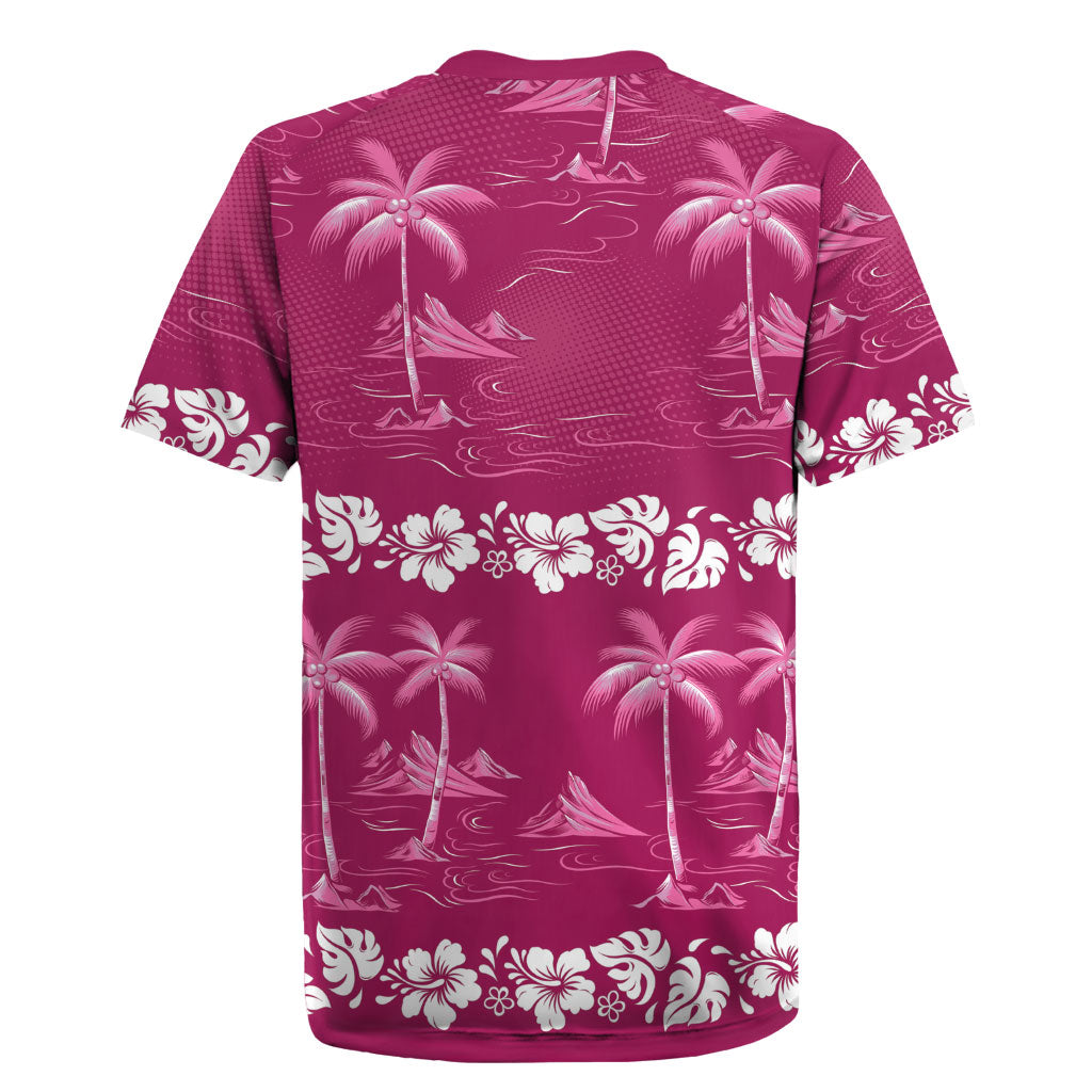Pink Hawaii Palm Tree Hibiscus Rugby Jersey Fantasy Summer Vibe