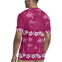 Pink Hawaii Palm Tree Hibiscus Rugby Jersey Fantasy Summer Vibe