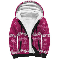 Pink Hawaii Palm Tree Hibiscus Sherpa Hoodie Fantasy Summer Vibe