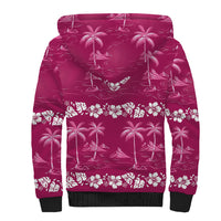 Pink Hawaii Palm Tree Hibiscus Sherpa Hoodie Fantasy Summer Vibe