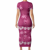 Pink Hawaii Palm Tree Hibiscus Short Sleeve Bodycon Dress Fantasy Summer Vibe