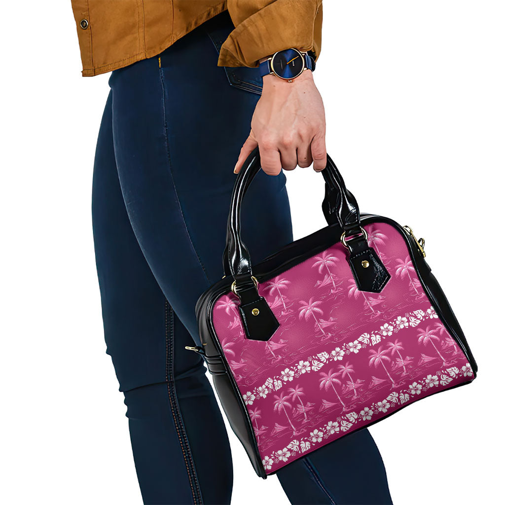 Pink Hawaii Palm Tree Hibiscus Shoulder Handbag Fantasy Summer Vibe