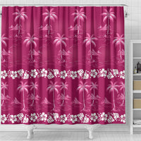 Pink Hawaii Palm Tree Hibiscus Shower Curtain Fantasy Summer Vibe