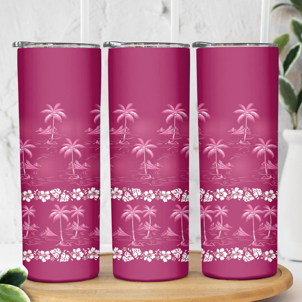 Pink Hawaii Palm Tree Hibiscus Skinny Tumbler Fantasy Summer Vibe