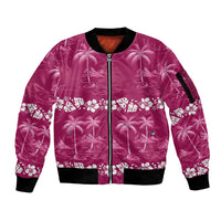 Pink Hawaii Palm Tree Hibiscus Sleeve Zip Bomber Jacket Fantasy Summer Vibe