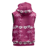 Pink Hawaii Palm Tree Hibiscus Sleeveless Hoodie Fantasy Summer Vibe