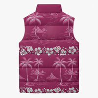 Pink Hawaii Palm Tree Hibiscus Sleeveless Puffer Jacket Fantasy Summer Vibe