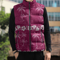 Pink Hawaii Palm Tree Hibiscus Sleeveless Puffer Jacket Fantasy Summer Vibe
