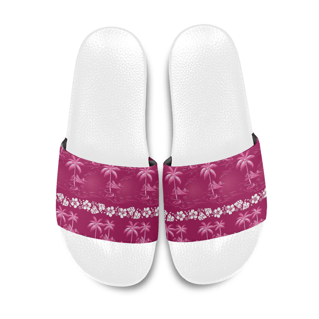 Pink Hawaii Palm Tree Hibiscus Slide Sandals Fantasy Summer Vibe