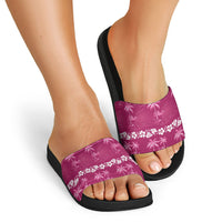 Pink Hawaii Palm Tree Hibiscus Slide Sandals Fantasy Summer Vibe