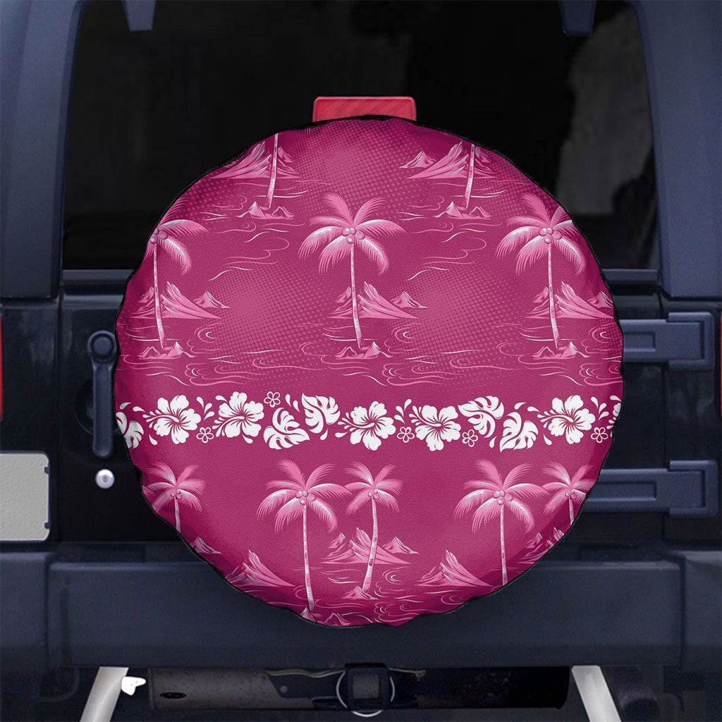 Pink Hawaii Palm Tree Hibiscus Spare Tire Cover Fantasy Summer Vibe