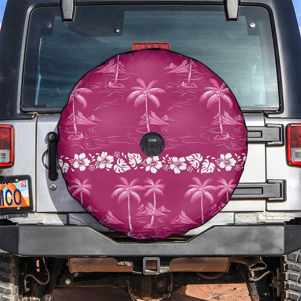Pink Hawaii Palm Tree Hibiscus Spare Tire Cover Fantasy Summer Vibe