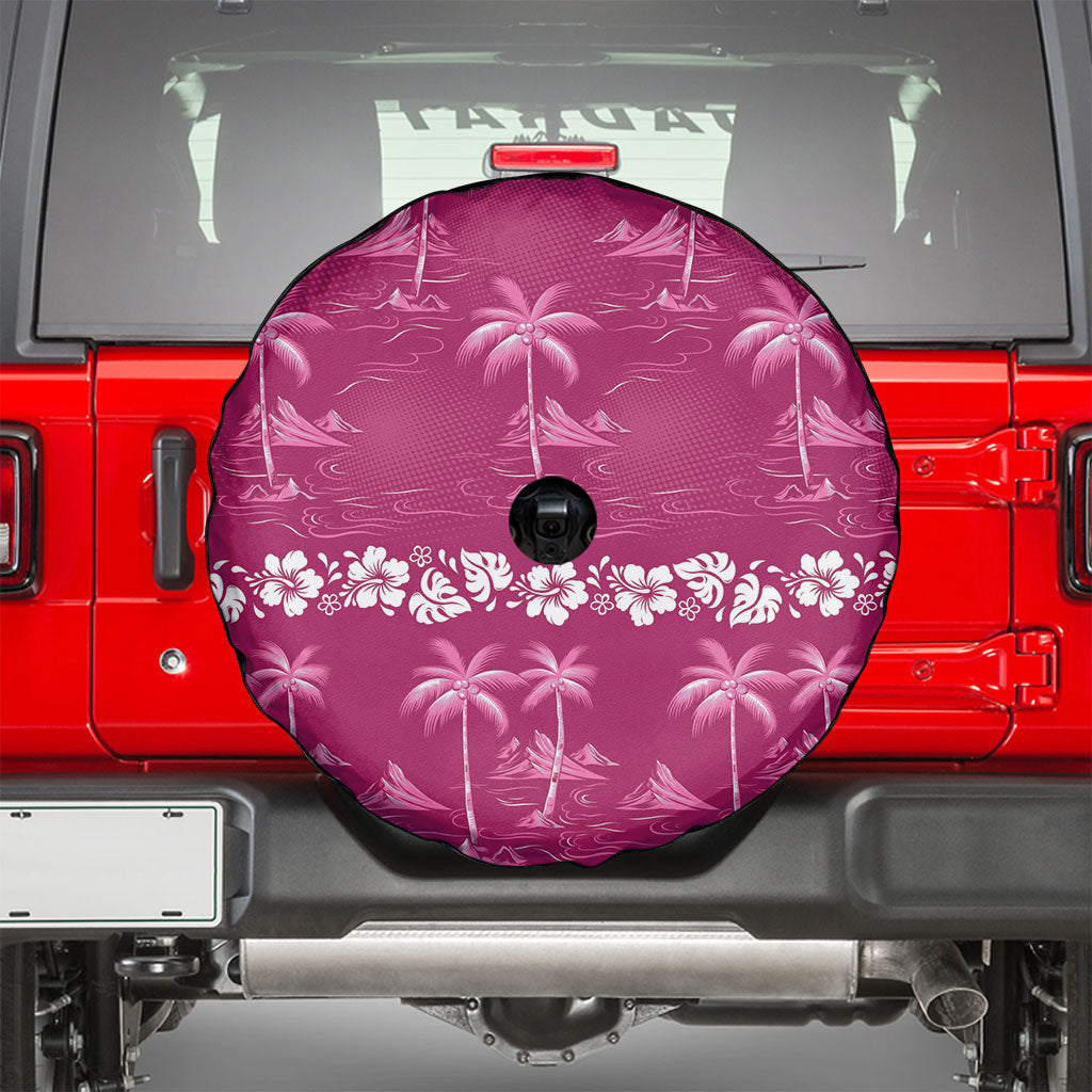 Pink Hawaii Palm Tree Hibiscus Spare Tire Cover Fantasy Summer Vibe
