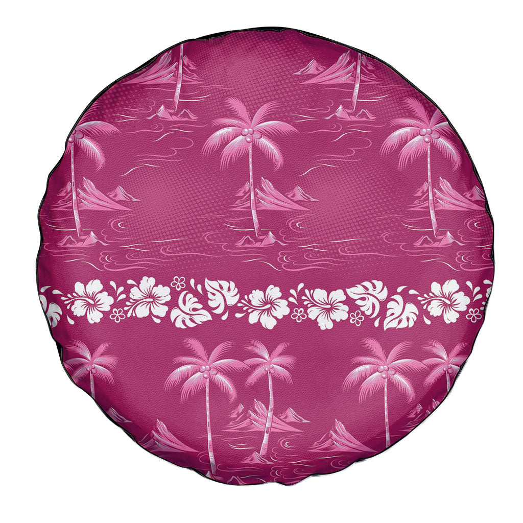 Pink Hawaii Palm Tree Hibiscus Spare Tire Cover Fantasy Summer Vibe