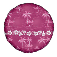 Pink Hawaii Palm Tree Hibiscus Spare Tire Cover Fantasy Summer Vibe