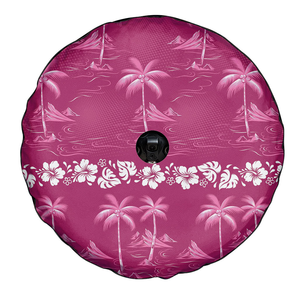 Pink Hawaii Palm Tree Hibiscus Spare Tire Cover Fantasy Summer Vibe
