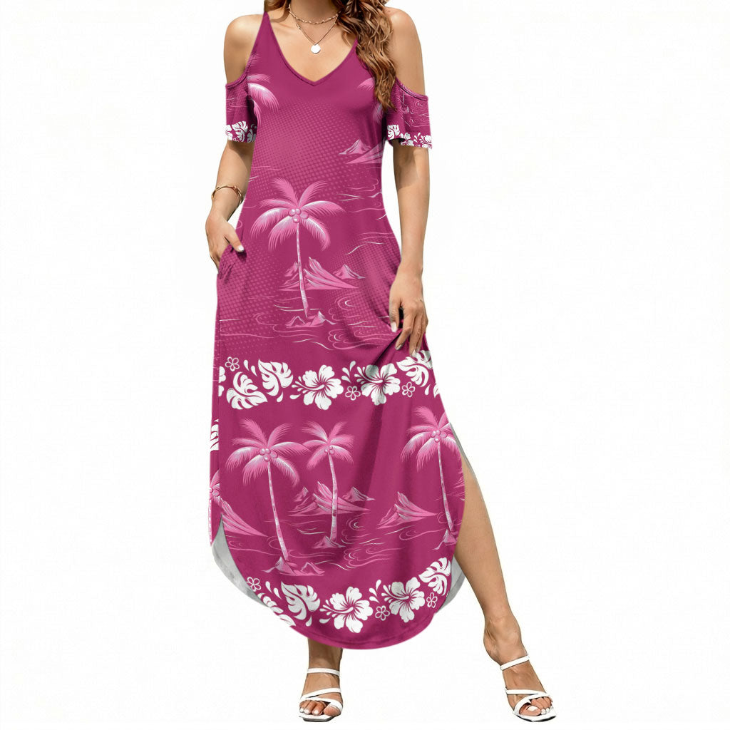 Pink Hawaii Palm Tree Hibiscus Summer Maxi Dress Fantasy Summer Vibe