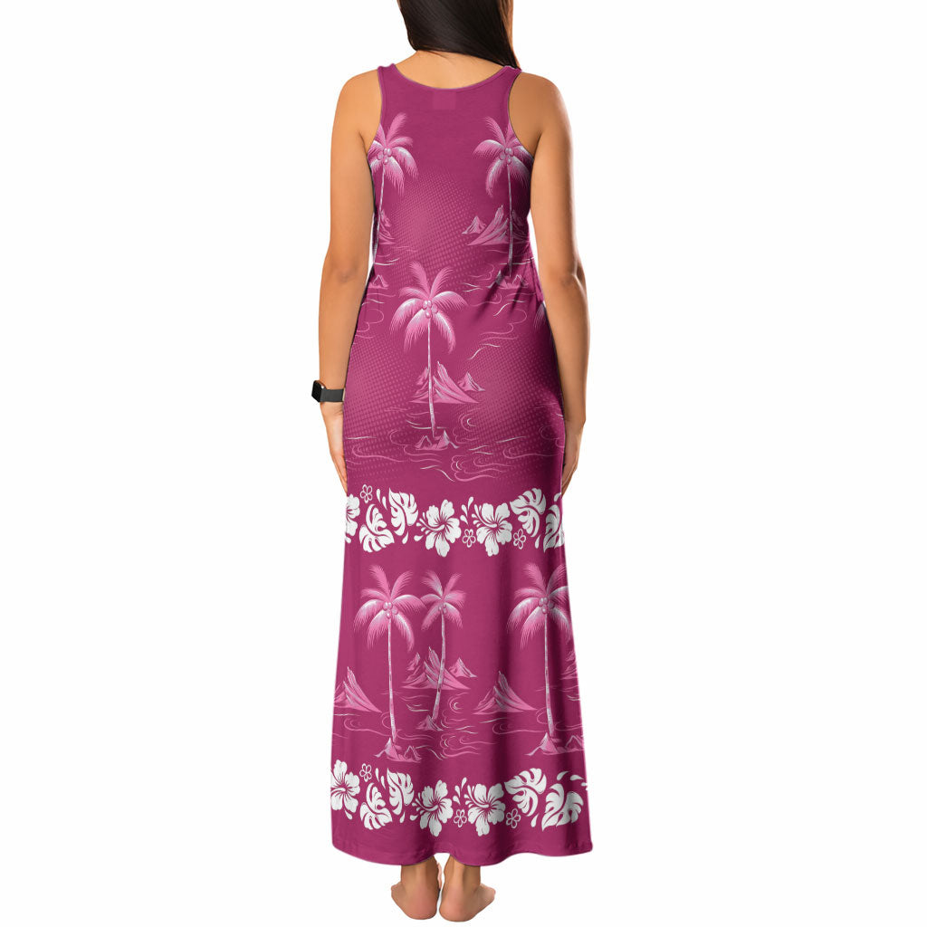 Pink Hawaii Palm Tree Hibiscus Tank Maxi Dress Fantasy Summer Vibe