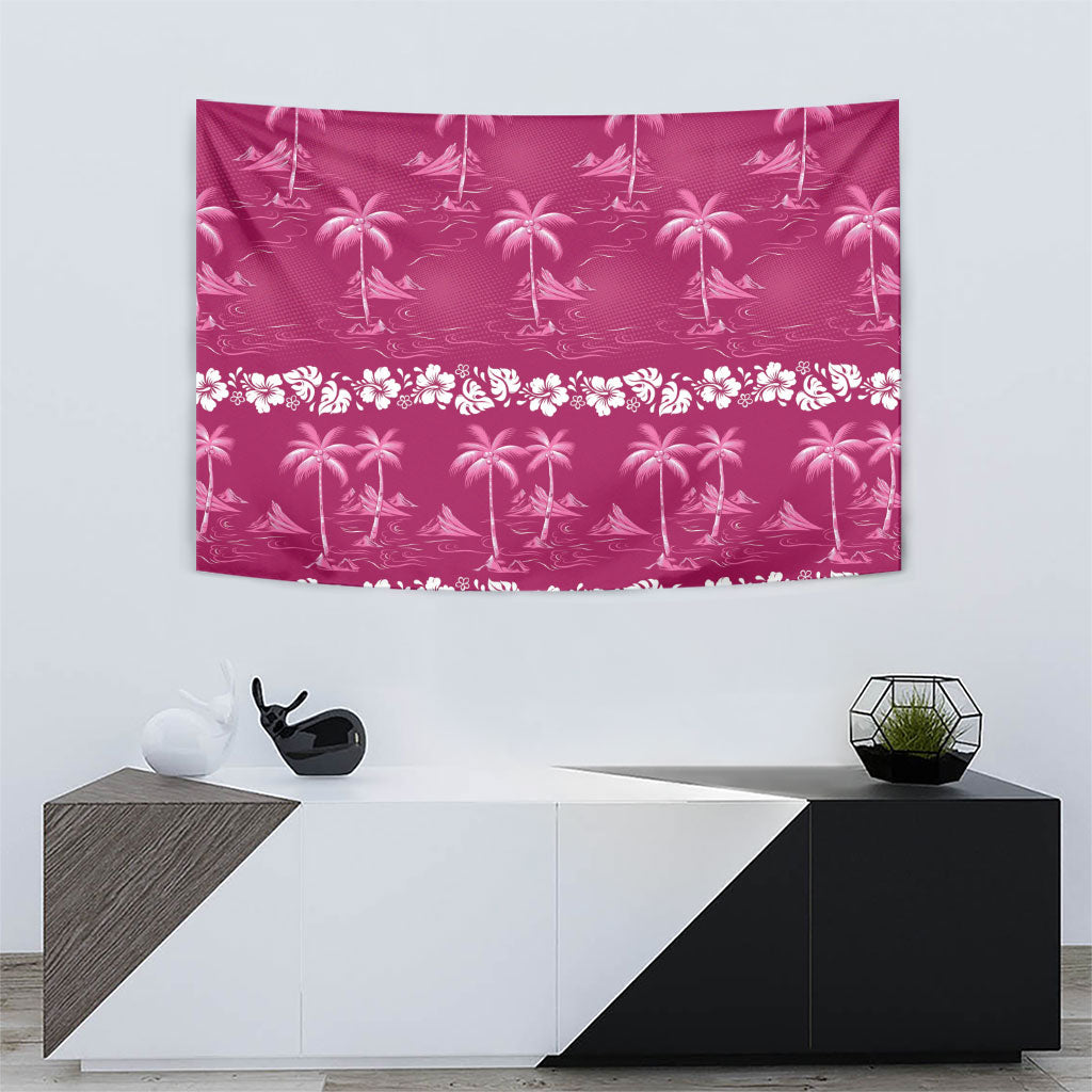 Pink Hawaii Palm Tree Hibiscus Tapestry Fantasy Summer Vibe