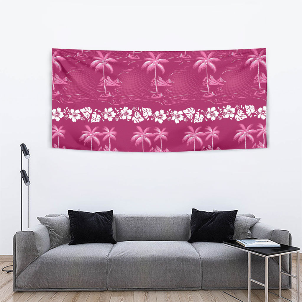 Pink Hawaii Palm Tree Hibiscus Tapestry Fantasy Summer Vibe