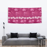 Pink Hawaii Palm Tree Hibiscus Tapestry Fantasy Summer Vibe