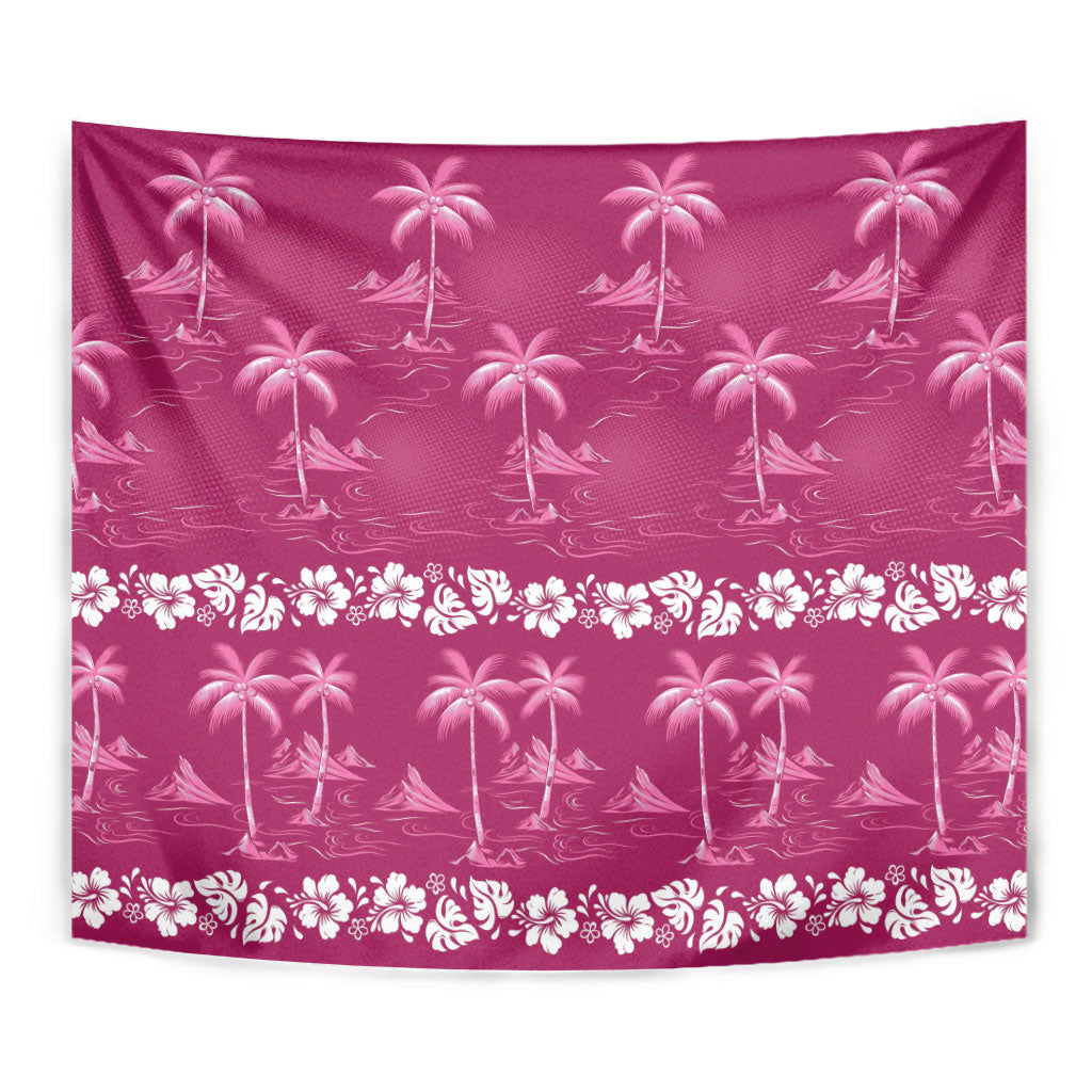 Pink Hawaii Palm Tree Hibiscus Tapestry Fantasy Summer Vibe