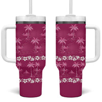 Pink Hawaii Palm Tree Hibiscus Tumbler With Handle Fantasy Summer Vibe