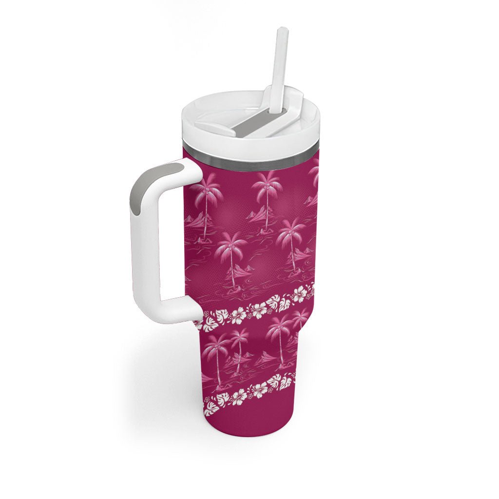 Pink Hawaii Palm Tree Hibiscus Tumbler With Handle Fantasy Summer Vibe