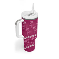 Pink Hawaii Palm Tree Hibiscus Tumbler With Handle Fantasy Summer Vibe