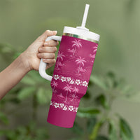 Pink Hawaii Palm Tree Hibiscus Tumbler With Handle Fantasy Summer Vibe