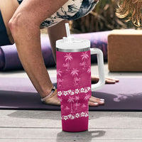 Pink Hawaii Palm Tree Hibiscus Tumbler With Handle Fantasy Summer Vibe